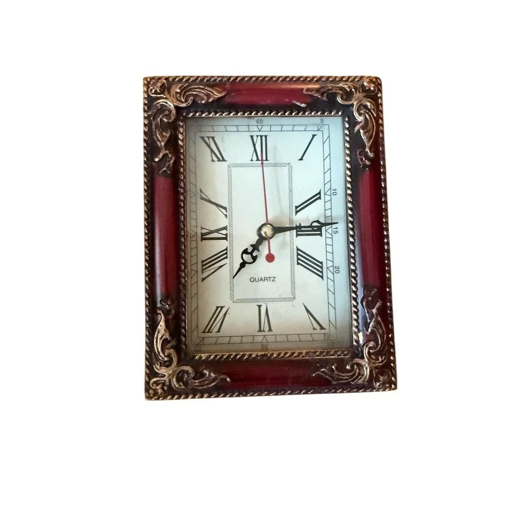 Forever Beautiful Vintage Ornate Wall Clock Red & Gold Roman Numerals analog 6x5